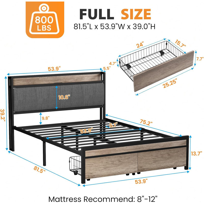 Full Size Metal Platform Bed Frame, Full
