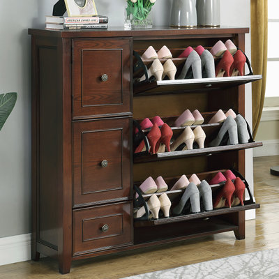 Nut-brown Solid Wood Shoe Storage Bench