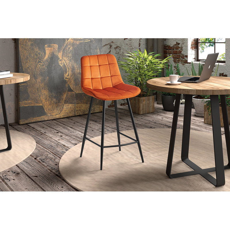 Cristopher Upholstered Counter Stool with Metal Frame, Orange