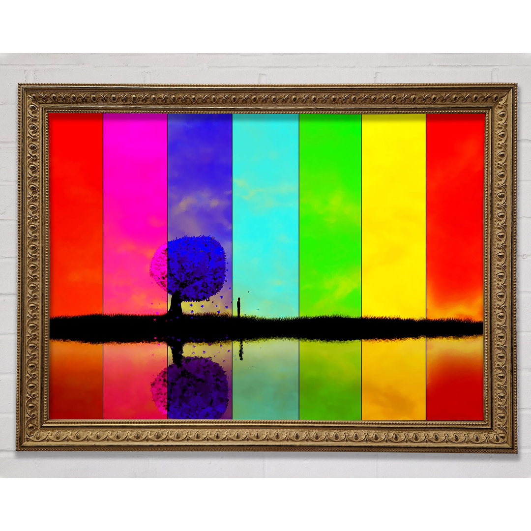 Rainbow Stripes Tree Gerahmter Druck Wandkunst