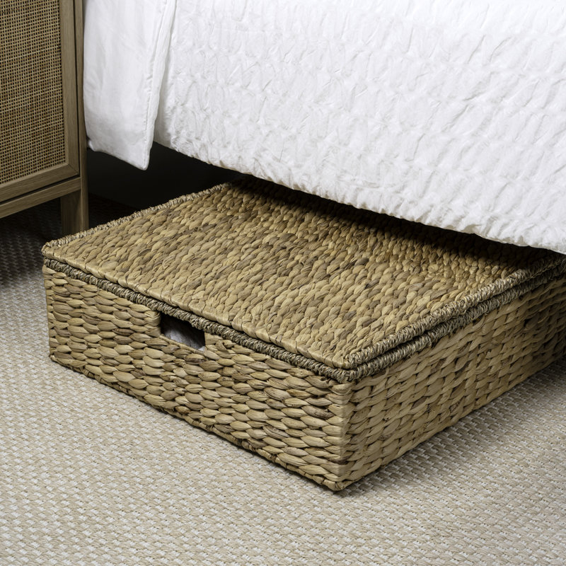 Holden 30'' Classic Costal Hand-Woven Hyacinth Wicker Under Bed Storage Basket with Lid, Natural