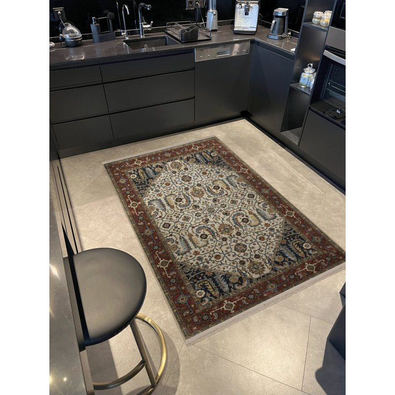 Tapis décoratif rétro bourgogne à motif traditionnel multicolore, Rectangle 4 pi 8 po x 6 pi 7 po