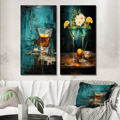 Vesper Vibrance Twilight Turquoise Cocktail I - ensemble de 2 impressions sur cocktail en métal