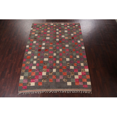 Checkered Moroccan Wool Area Rug Hand-Knotted 8X11