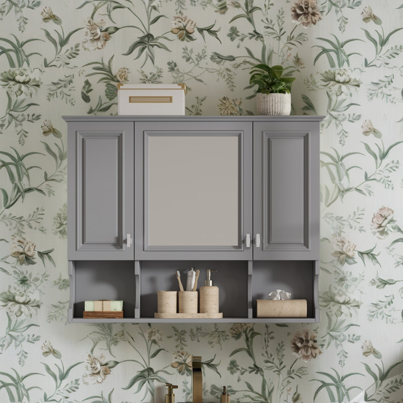 Armoire à pharmacie murale 35 po x 28 po, armoire de salle de bain moderne avec miroir, armoire à miroir avec tablettes ouvertes