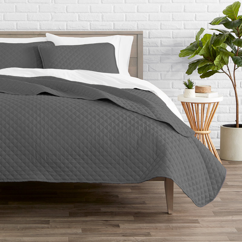 Coverlet and Sheet Set Bundle, King Coverlet + 6 Additional Pieces, Gray/Dark Blue