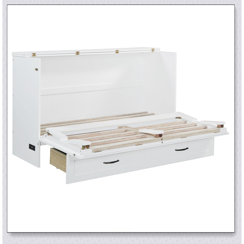 Murphy Bed With Large Drawers, Blanc, Grand lit