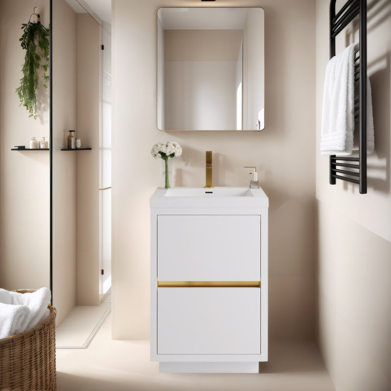 Meuble-lavabo autoportant de 24 po avec lavabo, comptoir en résine de pierre et tiroirs à fermeture en douceur pré-assemblés