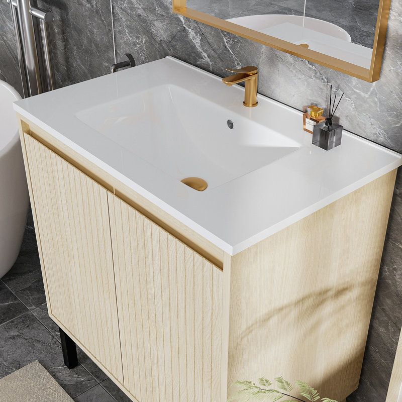 Armoire de salle de bain en bois avec tablette de rangement