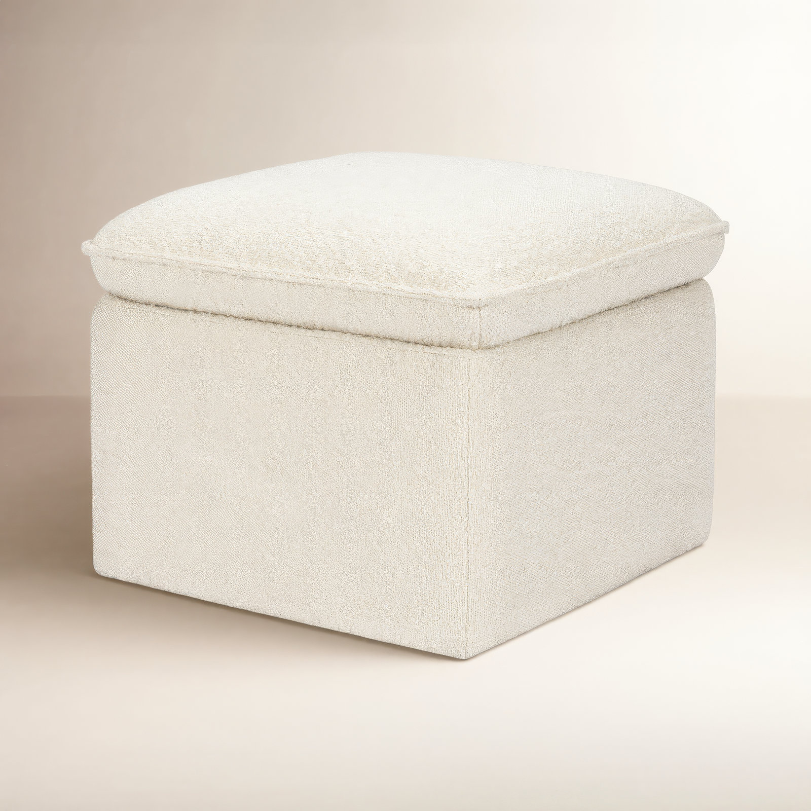 22" Storage Ottoman, Ivory Boucle