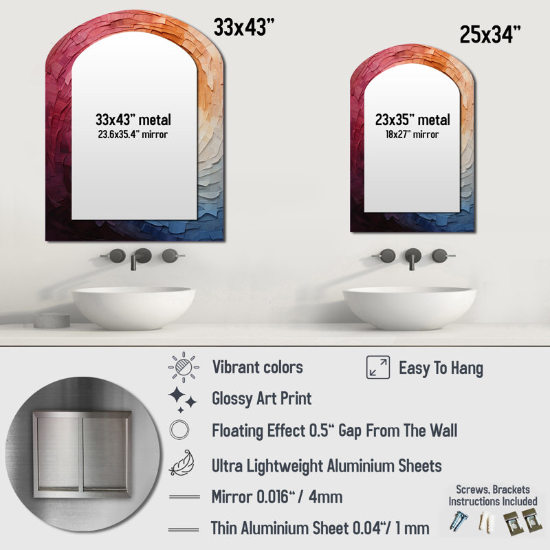 Miroir décoratif arc-en-ciel coloré sur métal I, 34 po x 25 po