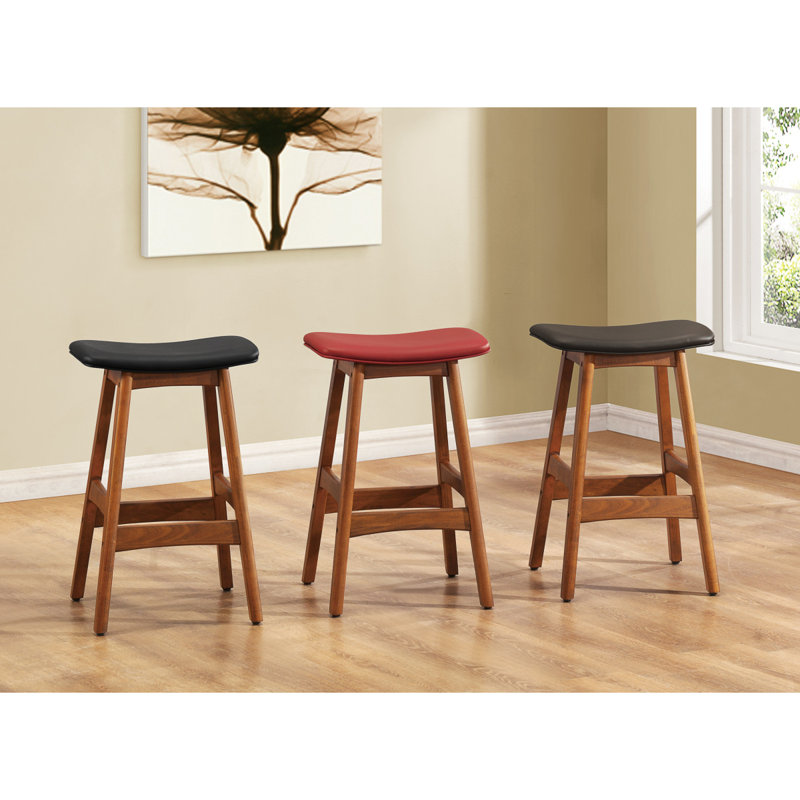 Ensemble de 2 tabourets en bois massif avec siège Mid-Century