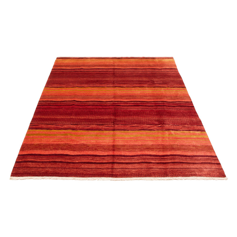 Tapis rouge foncé / jaune en laine noué à la main de conception unique 7 pi 3 po x 10 pi New Age Cardonaghy