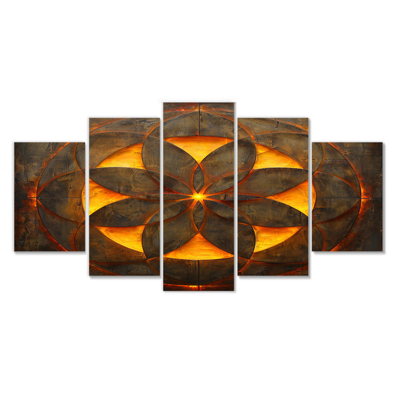 Fleur de vie arcane II - décoration murale géométrique 5 pièces, H 32 po x l 60 po