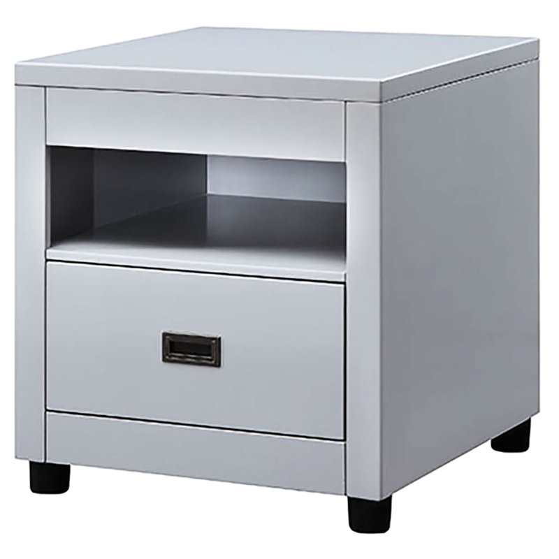 Table de bout grise avec tiroir fiable et surface de rangement polyvalente avec plateau rectangulaire en bois