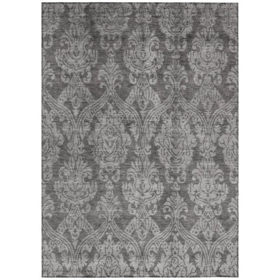 Krymera Gray Washable Indoor-Outdoor Rug - LOOMLAN
