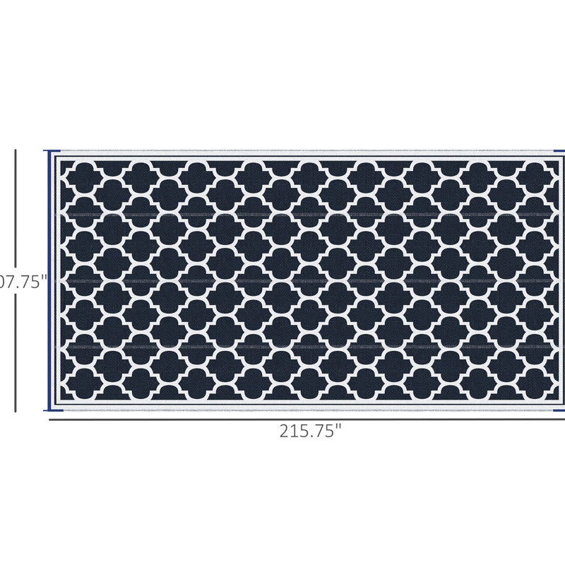 Tapis d'extérieur imperméable 9 pi x 18 pi, tapis de paille en plastique réversible. Tapis bleu et blanc pour la cour, le pont, le pique-nique, la plage. Portatif avec sac de transport, surface antidérapante pour patio de 18 pi, entretien minimal du plancher