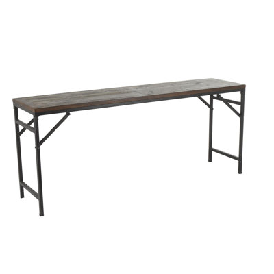 Cole And Grey Teak Wood Long Console Table With Black Metal Legs