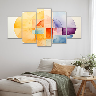 «Pastel Color Geometric Ink Collage I», art mural abstrait géométrique multipanel