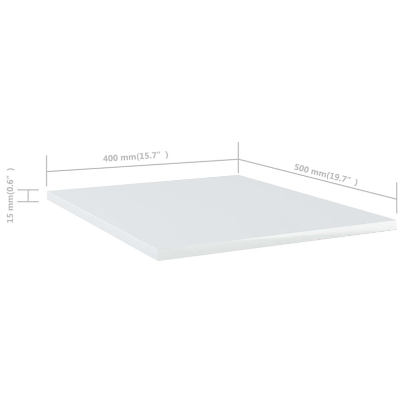Bookshelf Boards 8 pcs Engineered Wood, High Gloss White, (8 Shelves) 0.59" H x 15.75" W x 19.69" D