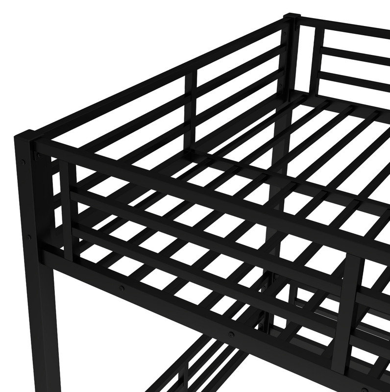 Lit superposé en métal, structure de lit superposé au-dessus du plancher double, lit superposé robuste pour enfants, adolescents, adultes, conception à bruit réduit, noir