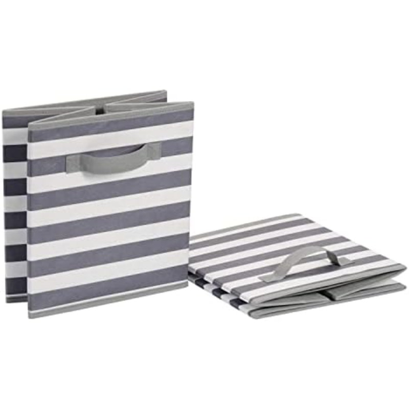 Cube Organizer Storage Bins Handles, Collapsible Fabric, Pack Of 6, 13"X13"X13", White/ Light Grey Stripe