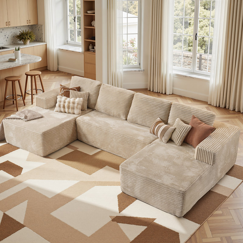 Canapé modulaire 3 pièces Cloud Compression, Polyester beige / velours côtelé