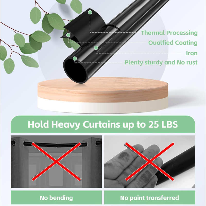 Curtain Poles For Eyelet Curtains, 16Mm Voile Curtain Pole 76-117Cm, Matte Black