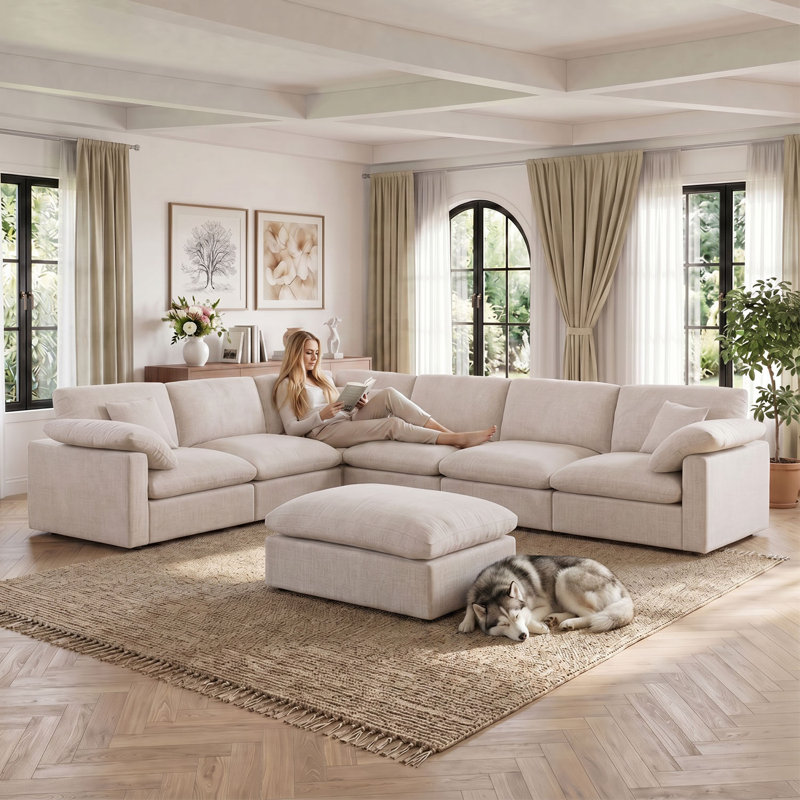 Canapé modulaire en chenille surdimensionné 144 pouces à 7 places avec canapé profond et modulaire en nuage 144 po avec repose-pieds rembourré amovible