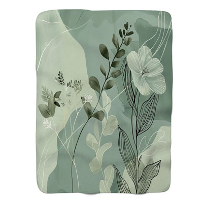 Natural Sage Blossoms - 1 Piece Premium Sherpa Blanket