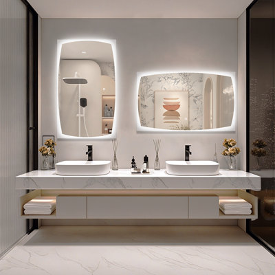 LED Backlit Irregular Frame Lighted Bathroom Vanity Mirror Wall Mirror with UL, RoHS, ETL & 3-Year Warranty, Tempered Glass, 3 Colors Temperature & Dimmable