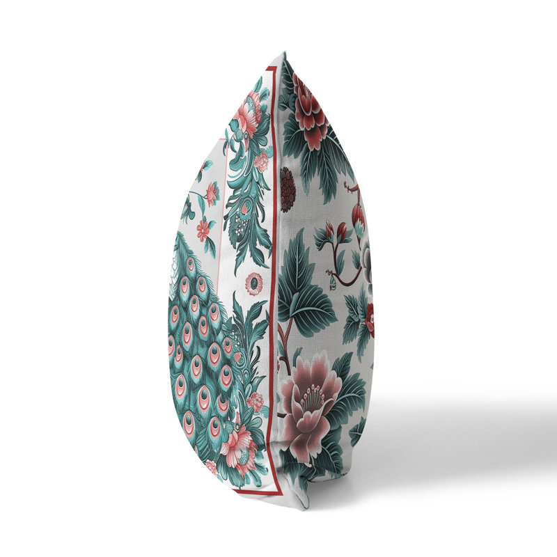 Coussin Peacock Blossom, Vert/rose, H 26 po x l 26 po