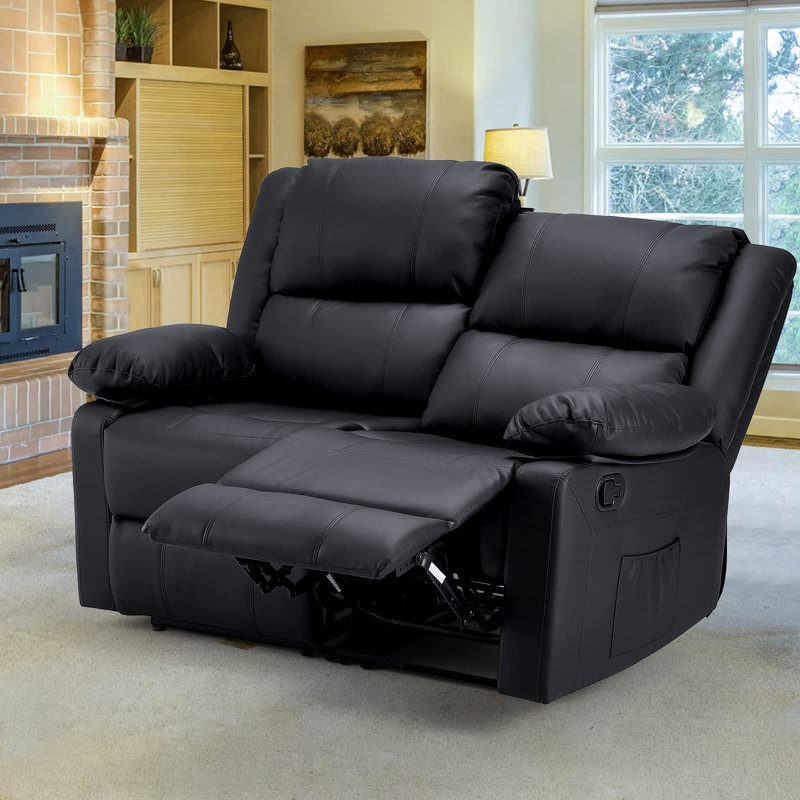 53.1'' Faux Leather Reclining Loveseat with Massage&Heat Function, Black