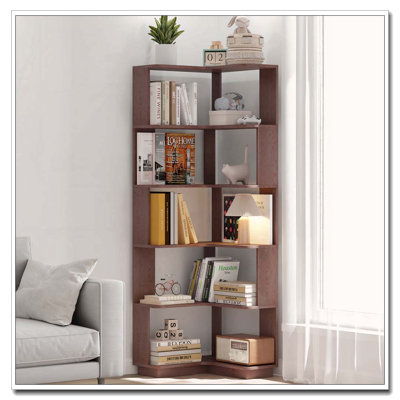 Bibliothèque de coin en L à 6 niveaux pour salon