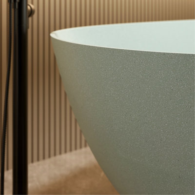 61'' Freestanding Bathtub Resin Stone Soaking Bathtub Solid Surface Modern Tubs With Overflow And Pop-Up Drain