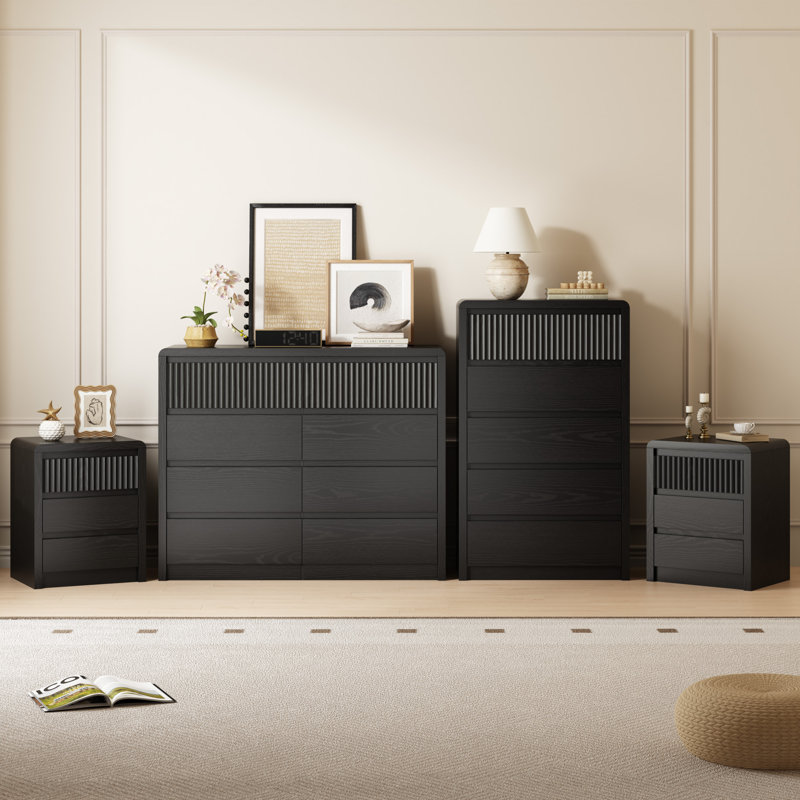 Ensemble de chambre à coucher 4 pièces, commode 8 tiroirs, commode 5 tiroirs et 2 tables de chevet cannelées avec dispositifs anti-basculement, meuble télé de salon, armoire de rangement