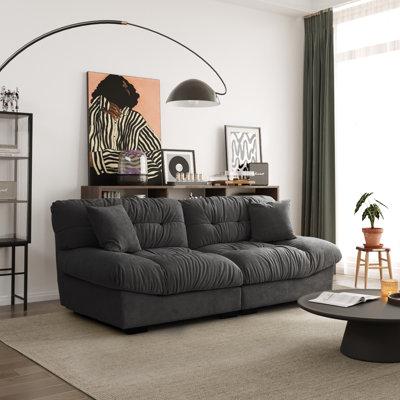 Ivona 89" 3-seat Modular Upholstered Frosted Velvet Cloud Sofa(2 Pieces)
