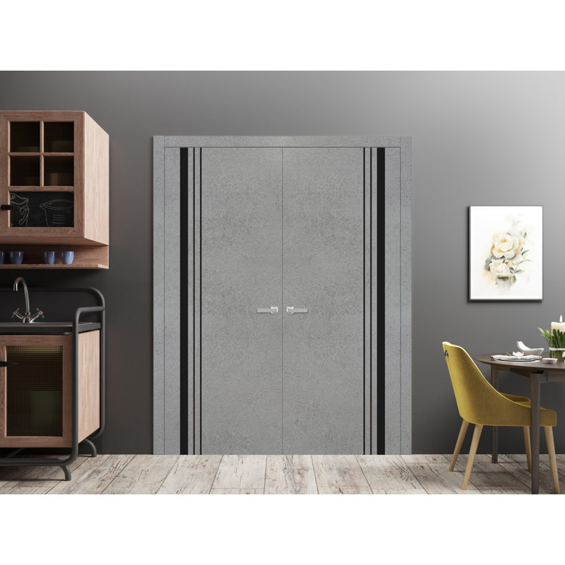 Portes françaises en bois massif massif, Béton, 36 po x 80 po