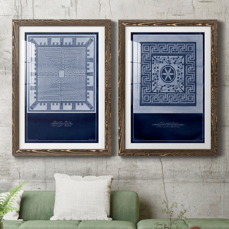 Indigo Tile I - 2 pièces, H 31,5 po x l 47 po x P 1,5 po, Papier, cadre noyer