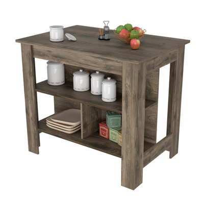 Kitchen Island, Three Shelves, Dark Brown Finish