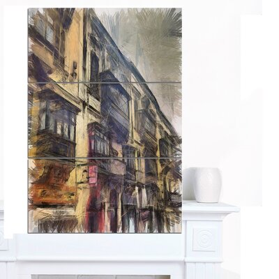 Old City Street Watercolor Painting' 3 Piece Wall Art on Wrapped Canvas Set -  Design Art, PT13889-3PV