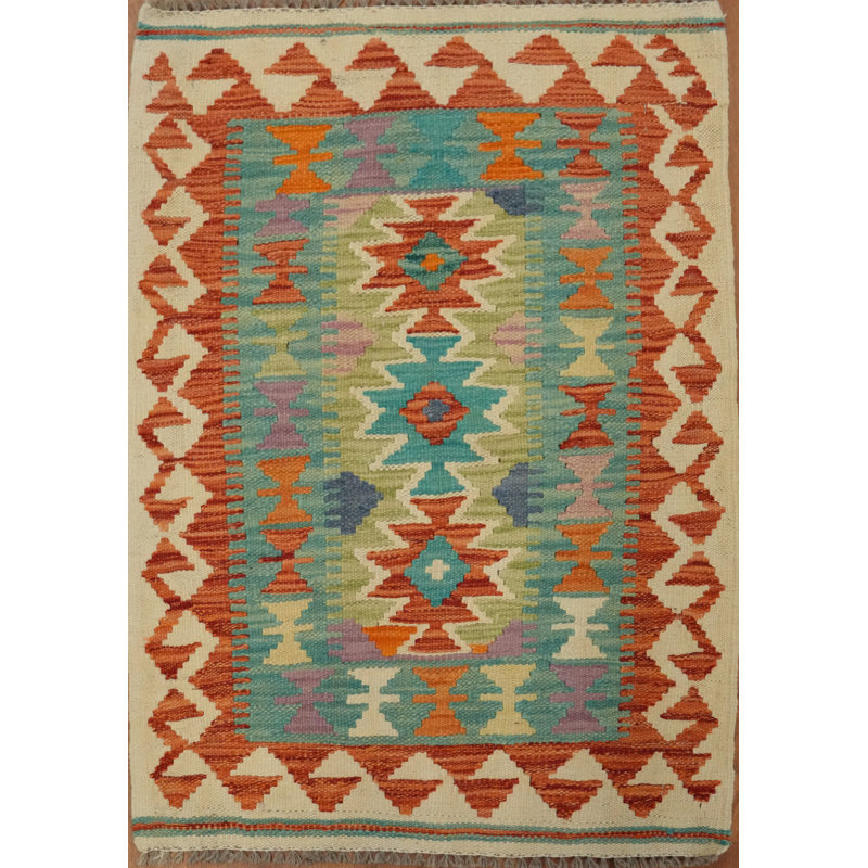 Tapis kilim à motif géométrique éclatant 2X3