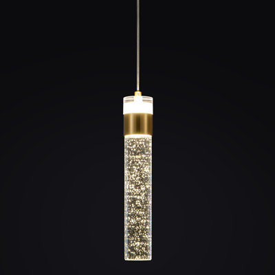 Luminaire suspendu cylindrique en cristal 1 lumière avec lumière DEL intégrée Khiran 