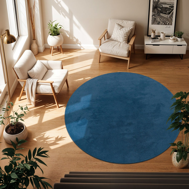 Tapis doux, doux, à poils courts, antidérapant, de couleur unie, lavable, Rond 6 pi 7 po, Marine