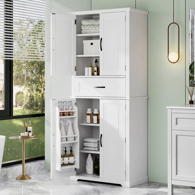 Bathroom Storage Cabinet With Multi-Functional Storage Space, Drawer With Slide Rails, Adjustable Shelf, White