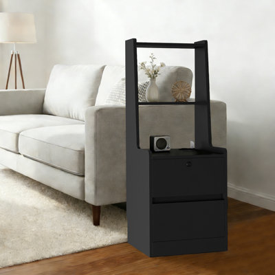Modern Storage Unit nightstand with Shelves and Integrated USB Night Light,  Lockable Drawer and Adjustable Night Lighting by Ebern Designs