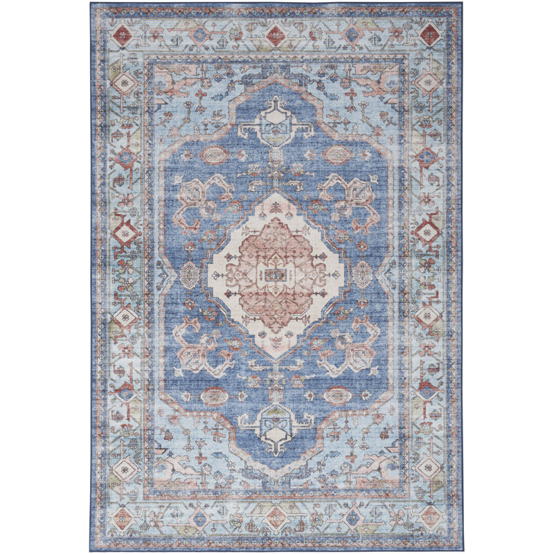 Hayman Fulton 7'10" X 9'10" Blue Vintage Indoor Rug, Rectangle 7'10" x 9'10"