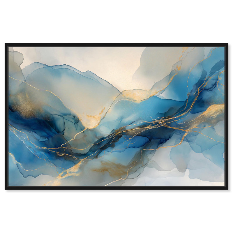 «Postmodern Flow II», art mural abstrait sur toile , H 11 po x l 16 po, Cadre flottant noir