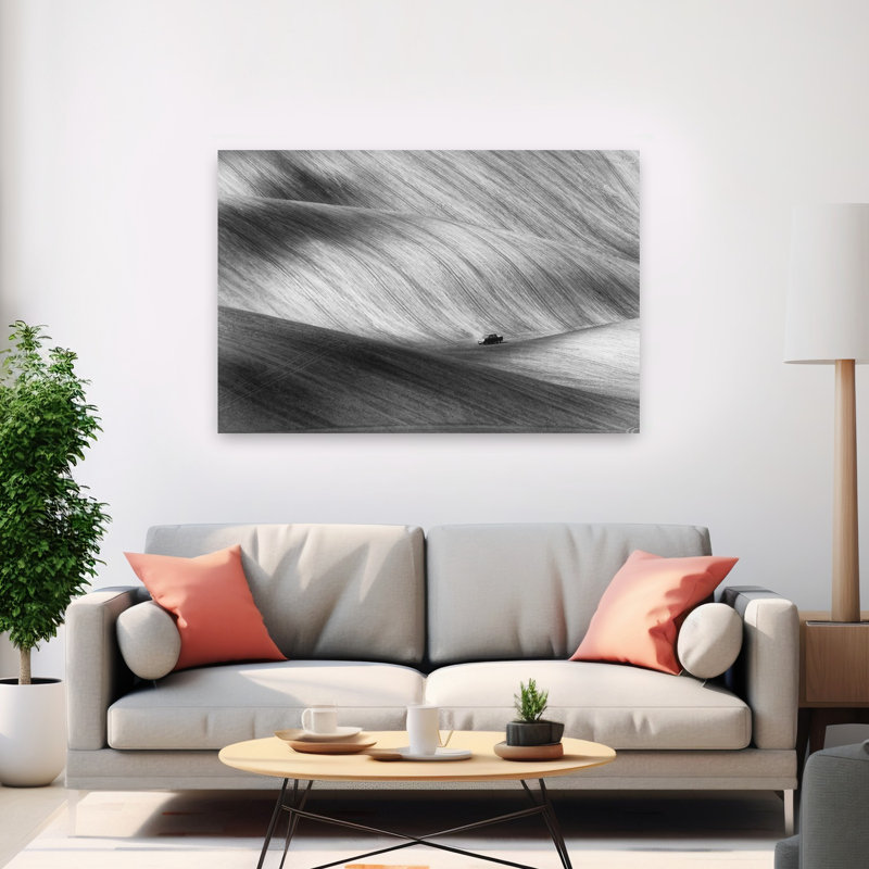 Truck In Rolling Fields Serene Abstract Contemporary Landscape Nature Wall Art Print by Piotr Krol (Bax) - Print