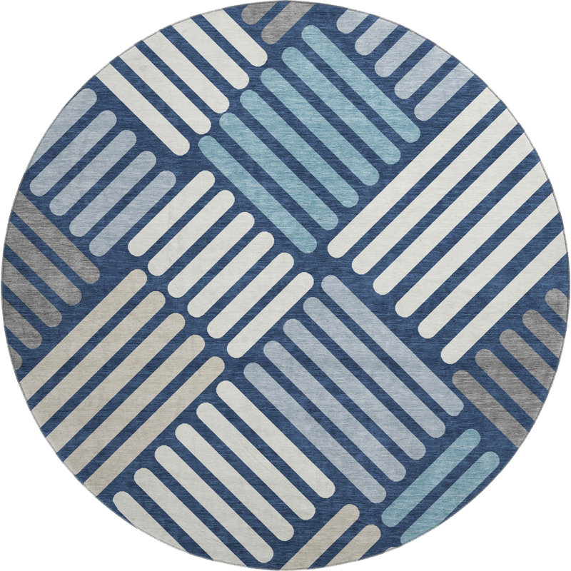 Premium Machine Washable Mayfield AMF2339 Geometric Rug, Navy, 8' Round